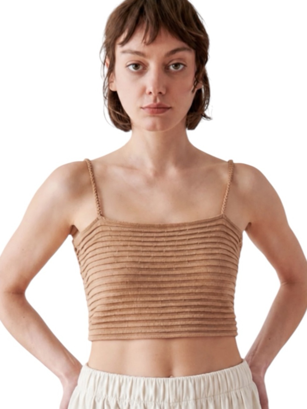 Wol Hide Ripple Cropped Tank in sand S